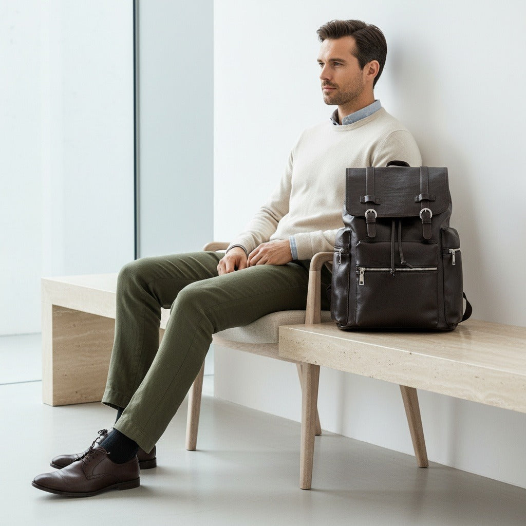 Brown Backpack Travel - Brown - Side Profile