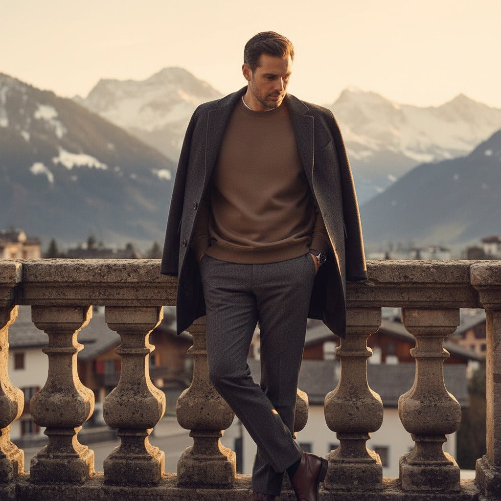 Brown Crew Neck Sweater Men - Brown - Angled Shot