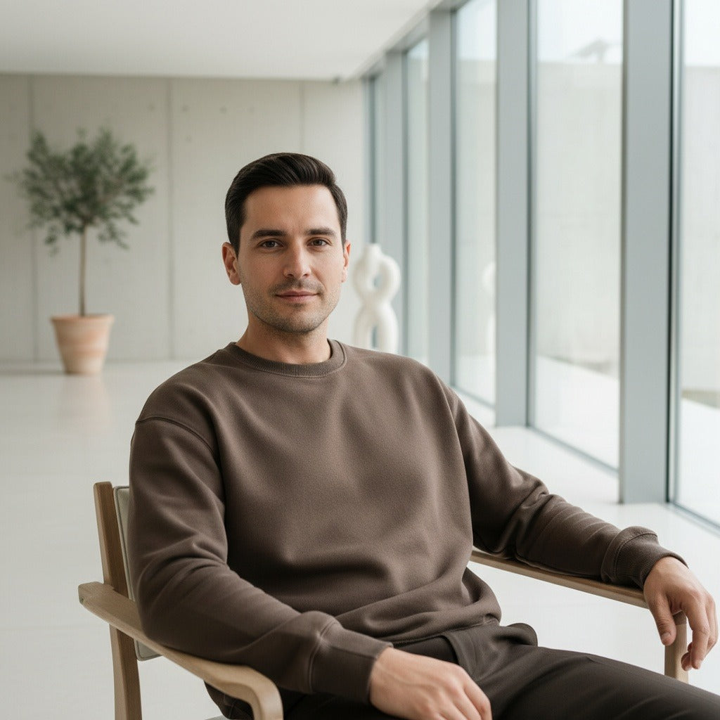 Brown Crew Neck Sweater Men - Brown - Side Profile
