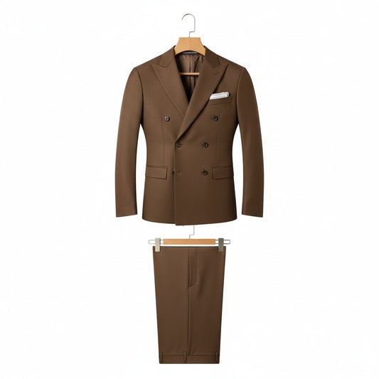Brown Double Breasted Suit - Brown - Front View