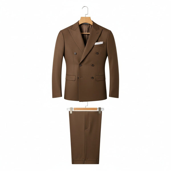 Brown Double Breasted Suit - Brown - Front View