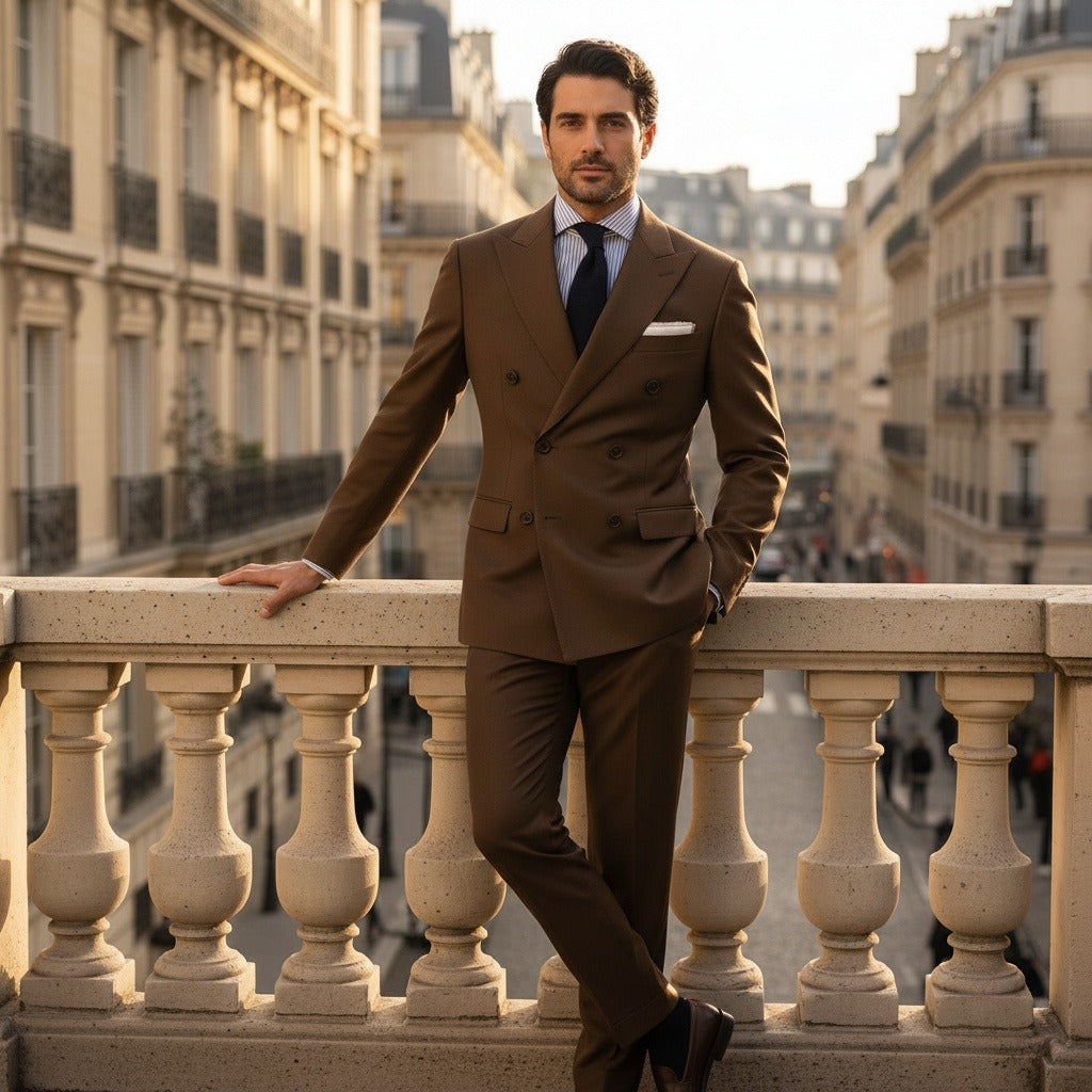Brown Double Breasted Suit - Brown - Angled Shot