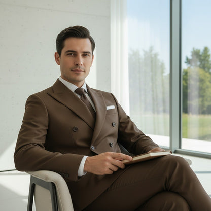 Brown Double Breasted Suit - Brown - Side Profile