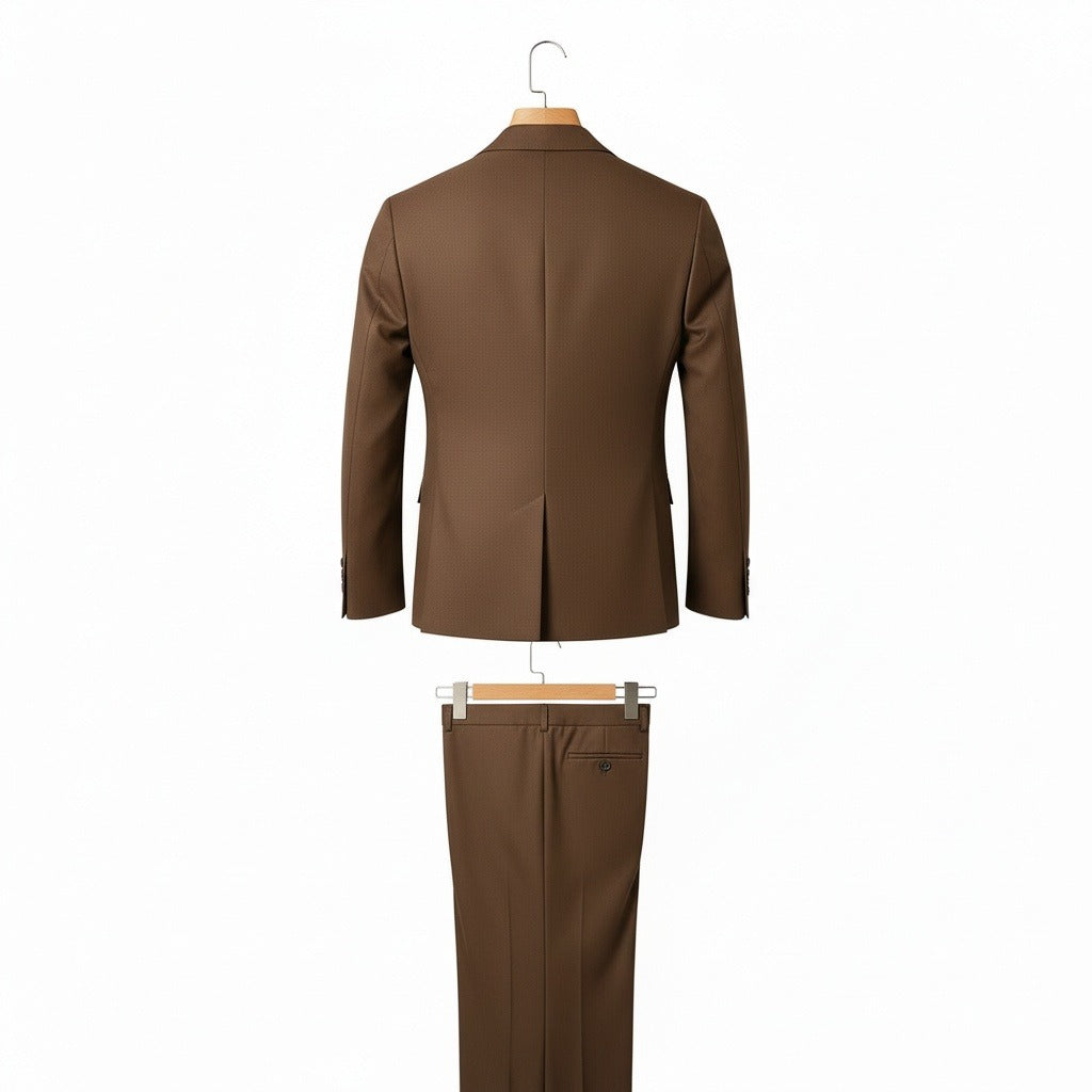 Brown Double Breasted Suit - Brown - Fabric Detail