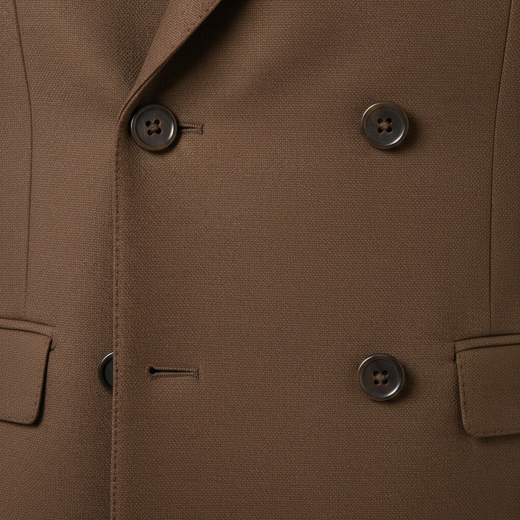 Brown Double Breasted Suit - Brown - Texture Close Up
