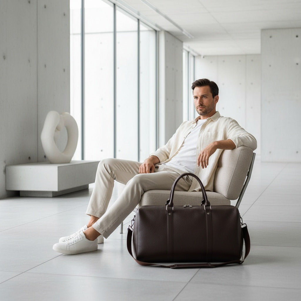 Brown Duffle Bag Mens - Brown - Side Profile