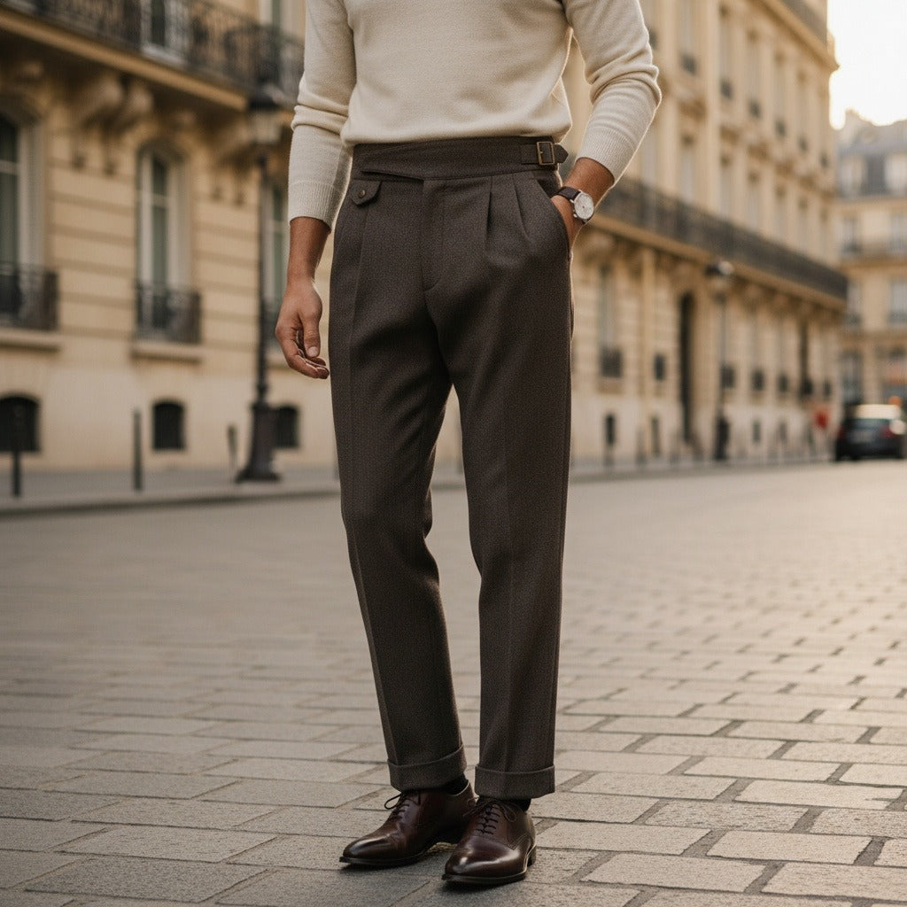 Brown Gurkha Trousers - Charcoal - Angled Shot