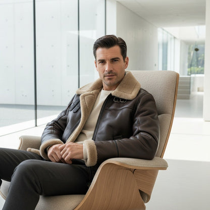 Brown Leather Aviator Jacket - Brown - Side Profile