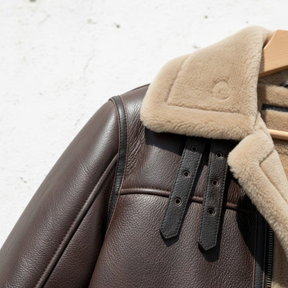 Brown Leather Aviator Jacket - Brown - Back View