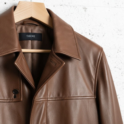 Brown Leather Trench Coat for Men - Brown - Back View