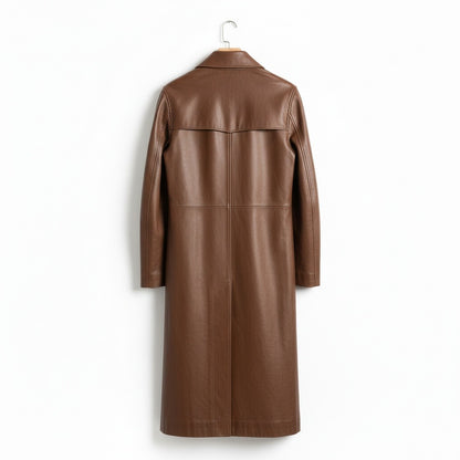 Brown Leather Trench Coat for Men - Brown - Fabric Detail