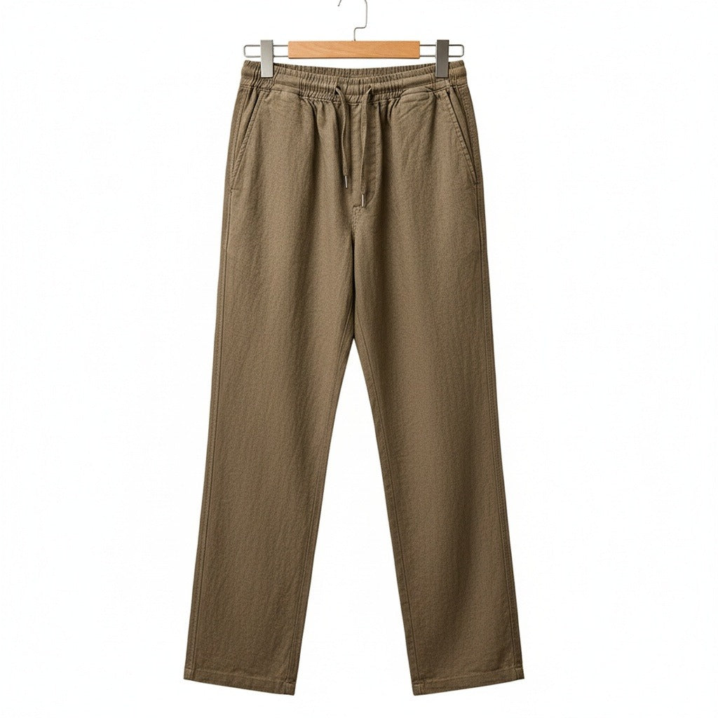 Brown Linen Trousers Mens - Brown - Front View
