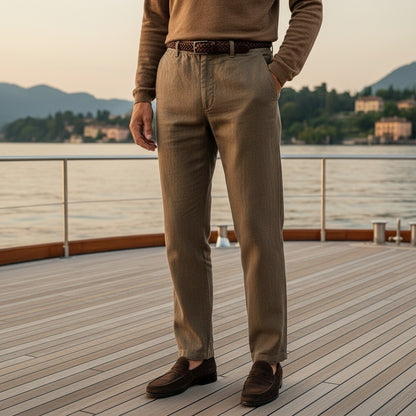 Brown Linen Trousers Mens - Brown - Angled Shot