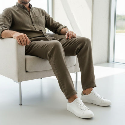 Brown Linen Trousers Mens - Brown - Side Profile