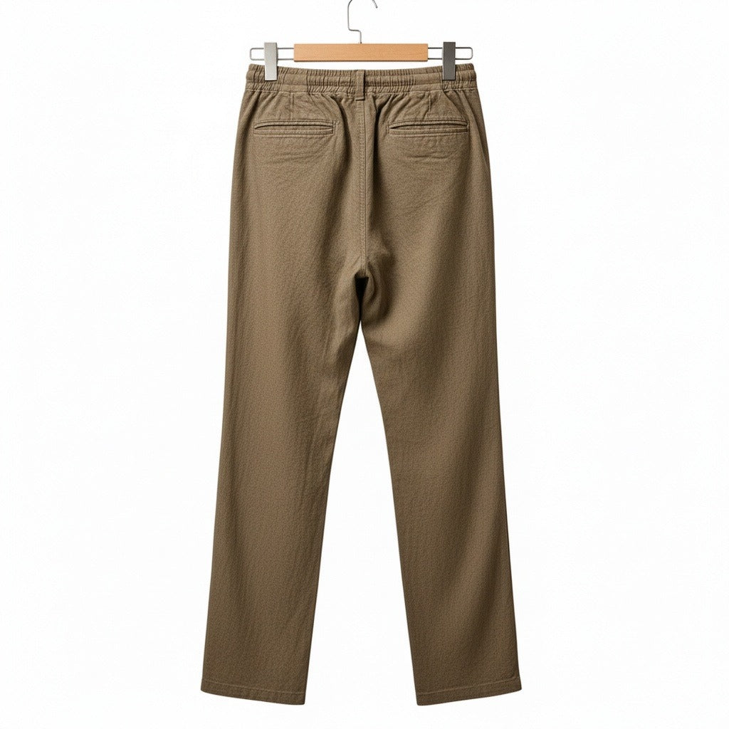 Brown Linen Trousers Mens - Brown - Fabric Detail
