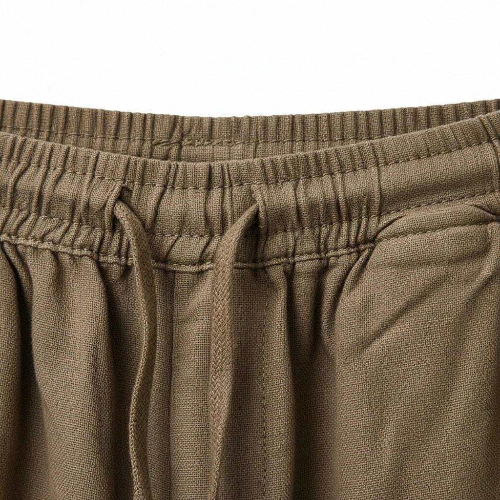Brown Linen Trousers Mens - Brown - Texture Close Up