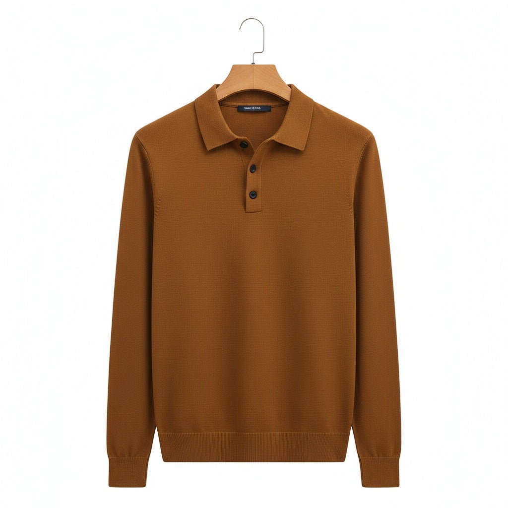 Brown Long Sleeve Polo Shirt - Brown - Front View