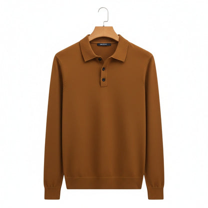 Brown Long Sleeve Polo Shirt - Brown - Front View