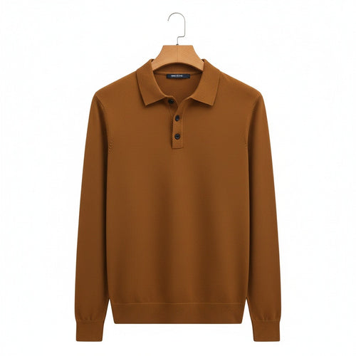 Brown Long Sleeve Polo Shirt - Brown - Front View
