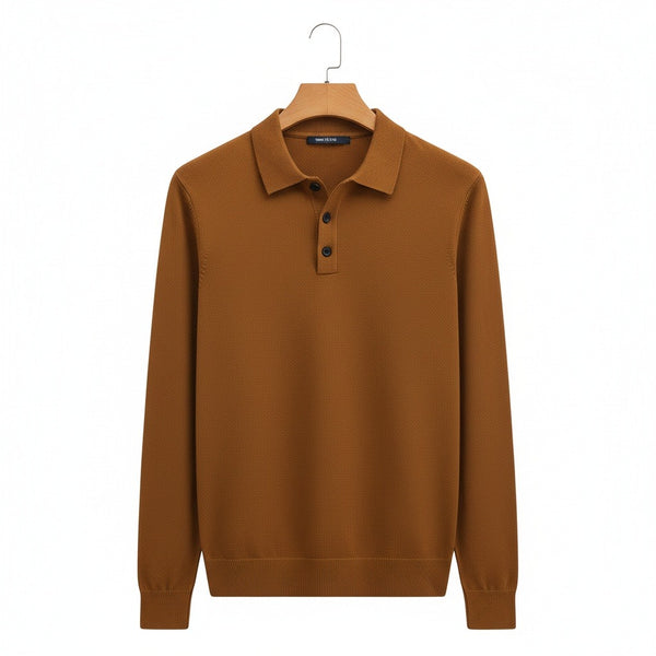Brown Long Sleeve Polo Shirt - Brown - Front View