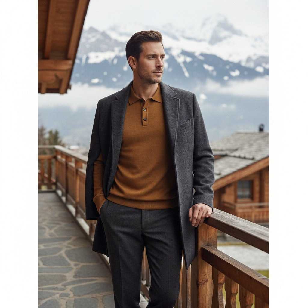 Brown Long Sleeve Polo Shirt - Brown - Angled Shot