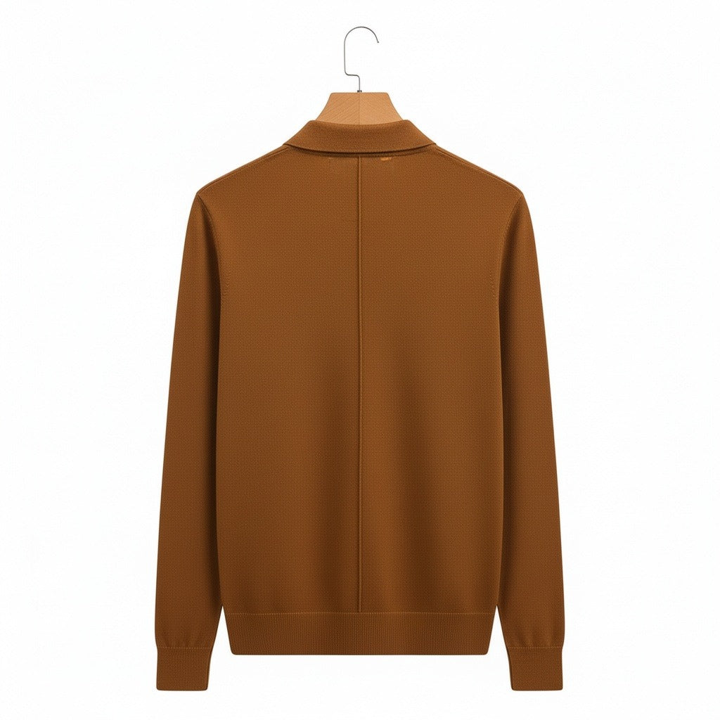 Brown Long Sleeve Polo Shirt - Brown - Fabric Detail