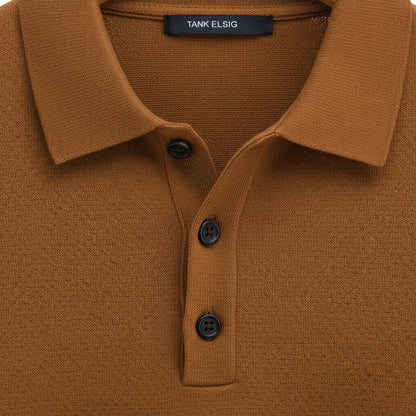 Brown Long Sleeve Polo Shirt - Brown - Texture Close Up