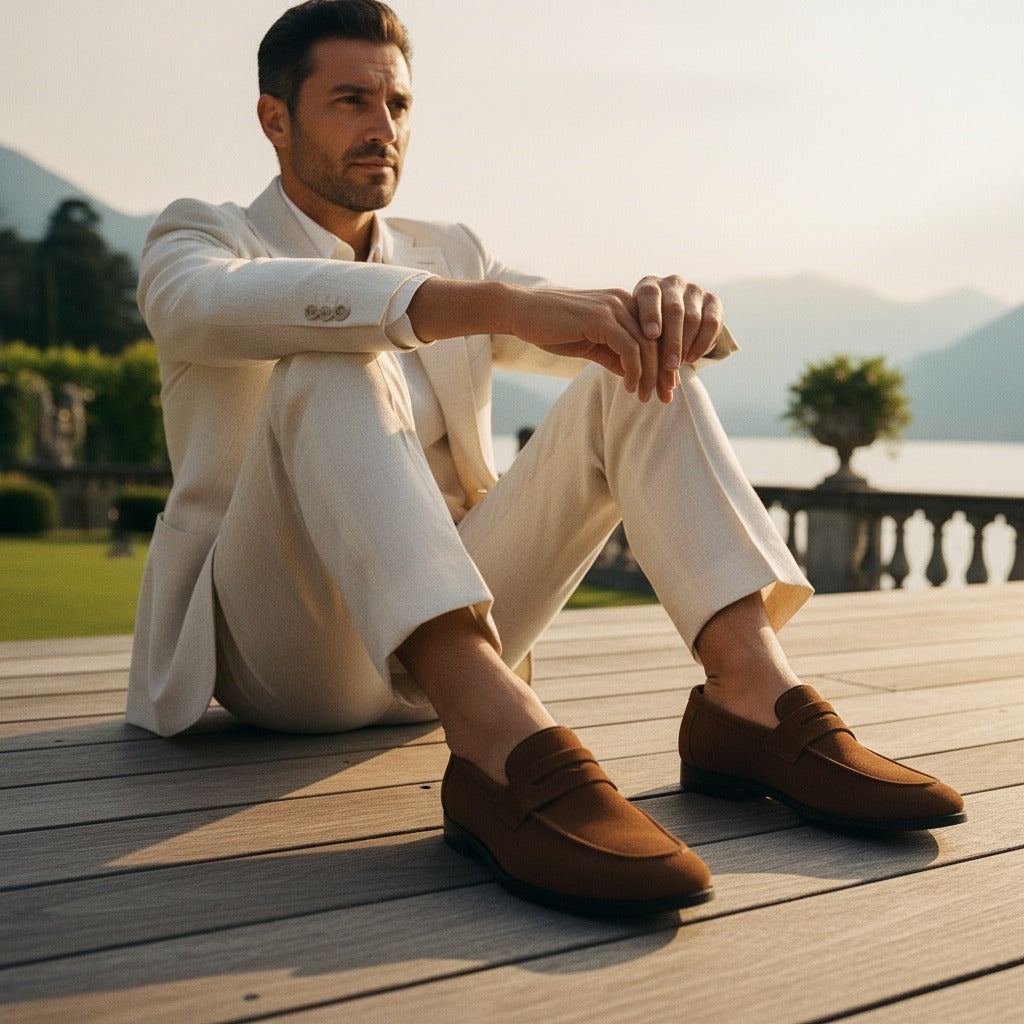 Brown Penny Loafers Men's - Brown - Angled Shot