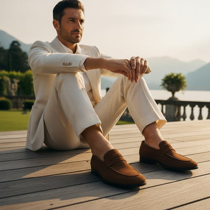Brown Penny Loafers Men's - Brown - Angled Shot