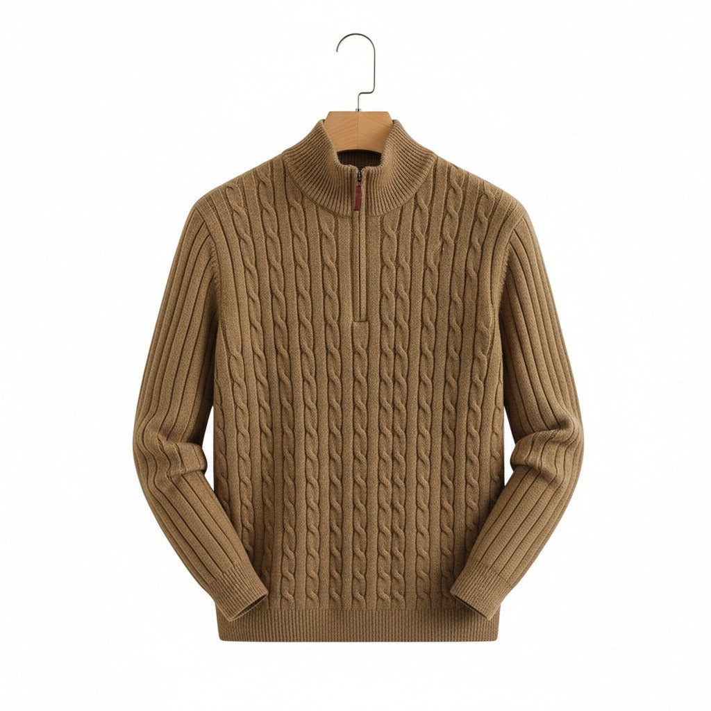 Brown Quarter Zip Sweater - Brown - Front View