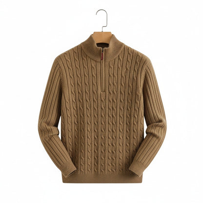 Brown Quarter Zip Sweater - Brown - Front View
