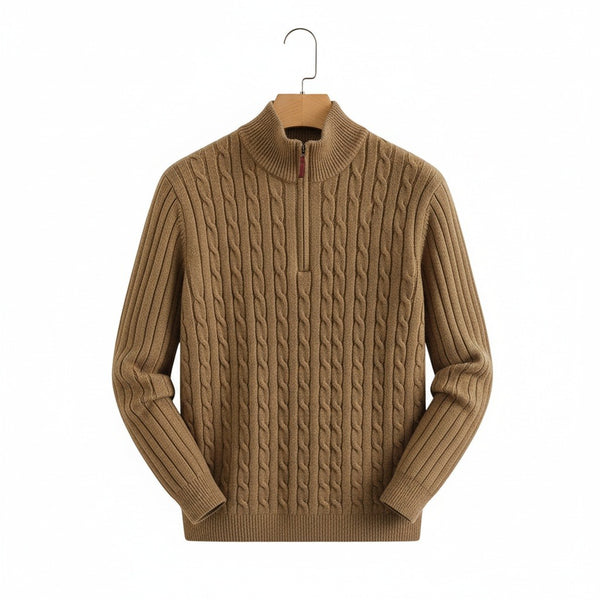 Brown Quarter Zip Sweater - Brown - Front View