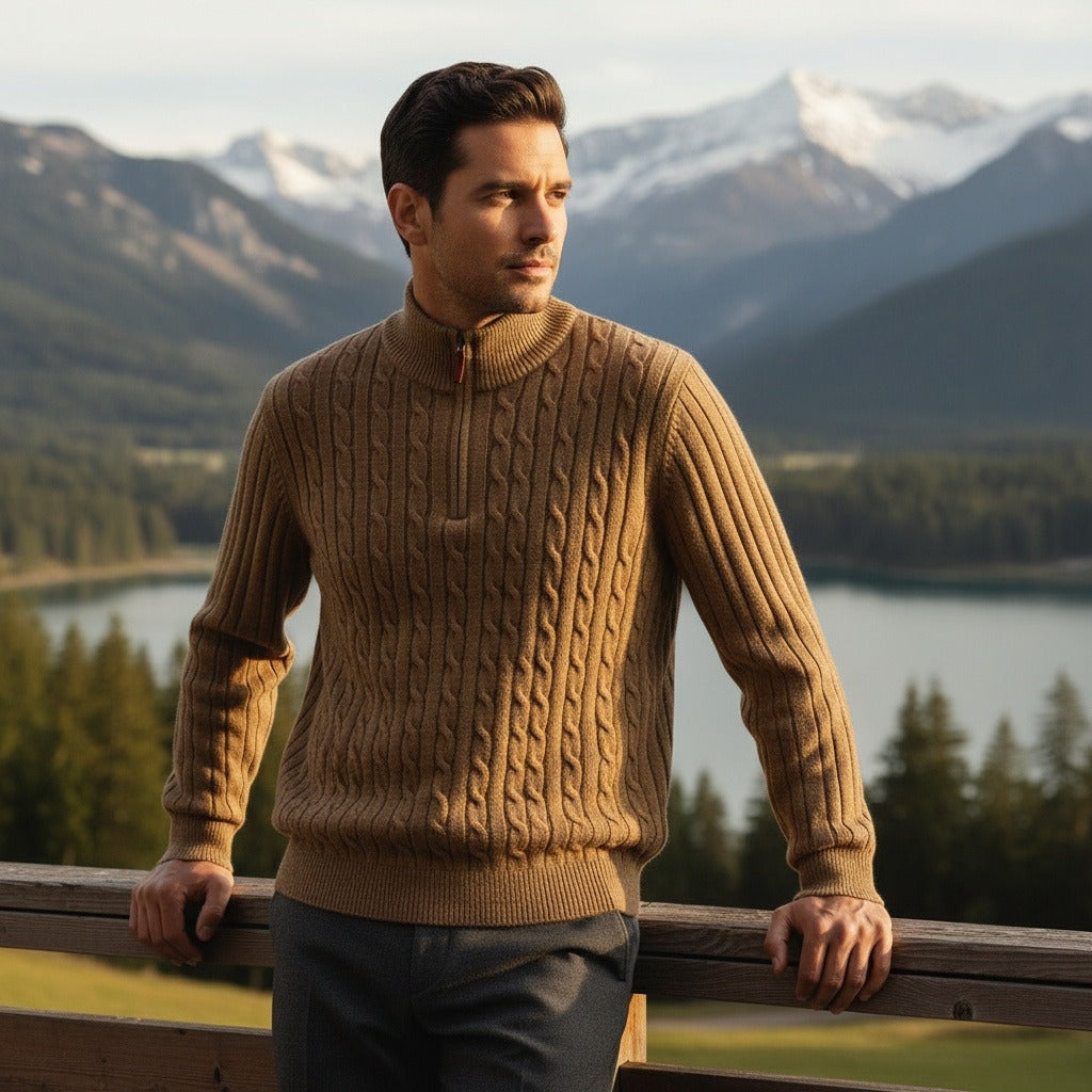 Brown Quarter Zip Sweater - Brown - Angled Shot