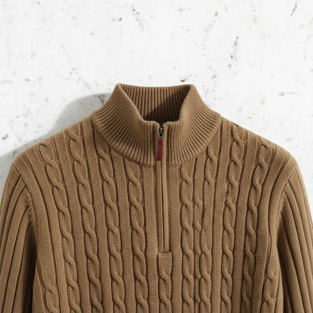 Brown Quarter Zip Sweater - Brown - Back View