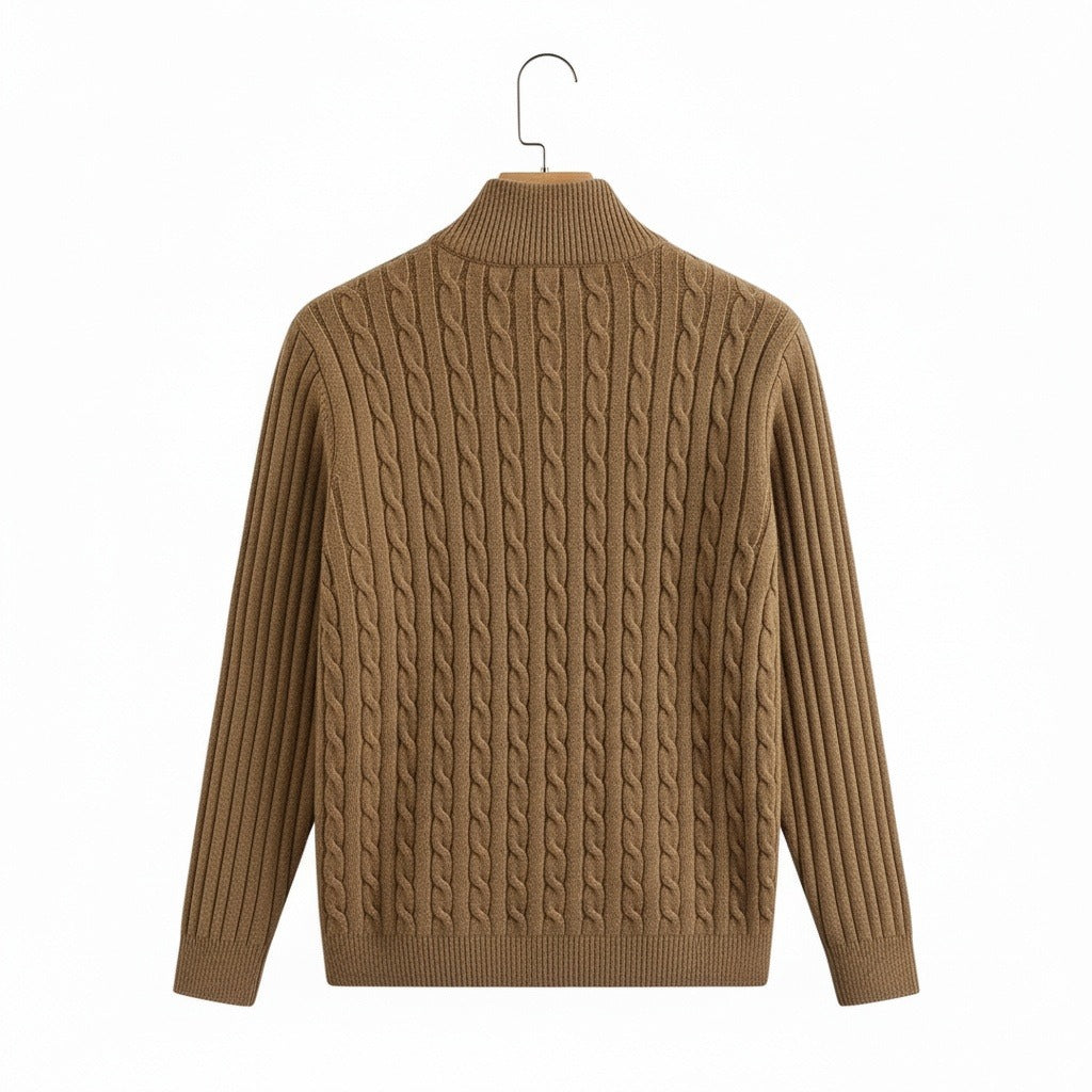 Brown Quarter Zip Sweater - Brown - Fabric Detail