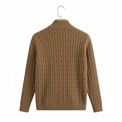 Brown Quarter Zip Sweater - Brown - Fabric Detail