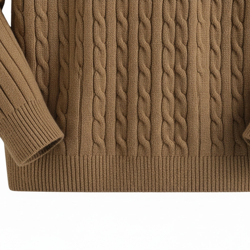 Brown Quarter Zip Sweater - Brown - Texture Close Up