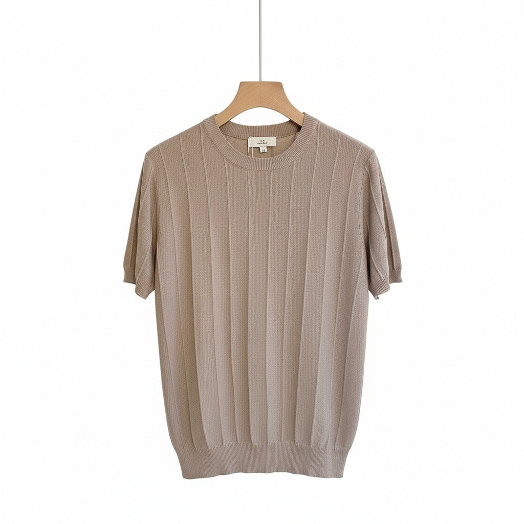 Brown Ribbed T Shirt - Brown - Front View