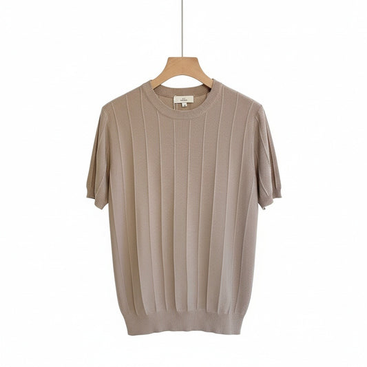 Brown Ribbed T Shirt - Brown - Front View