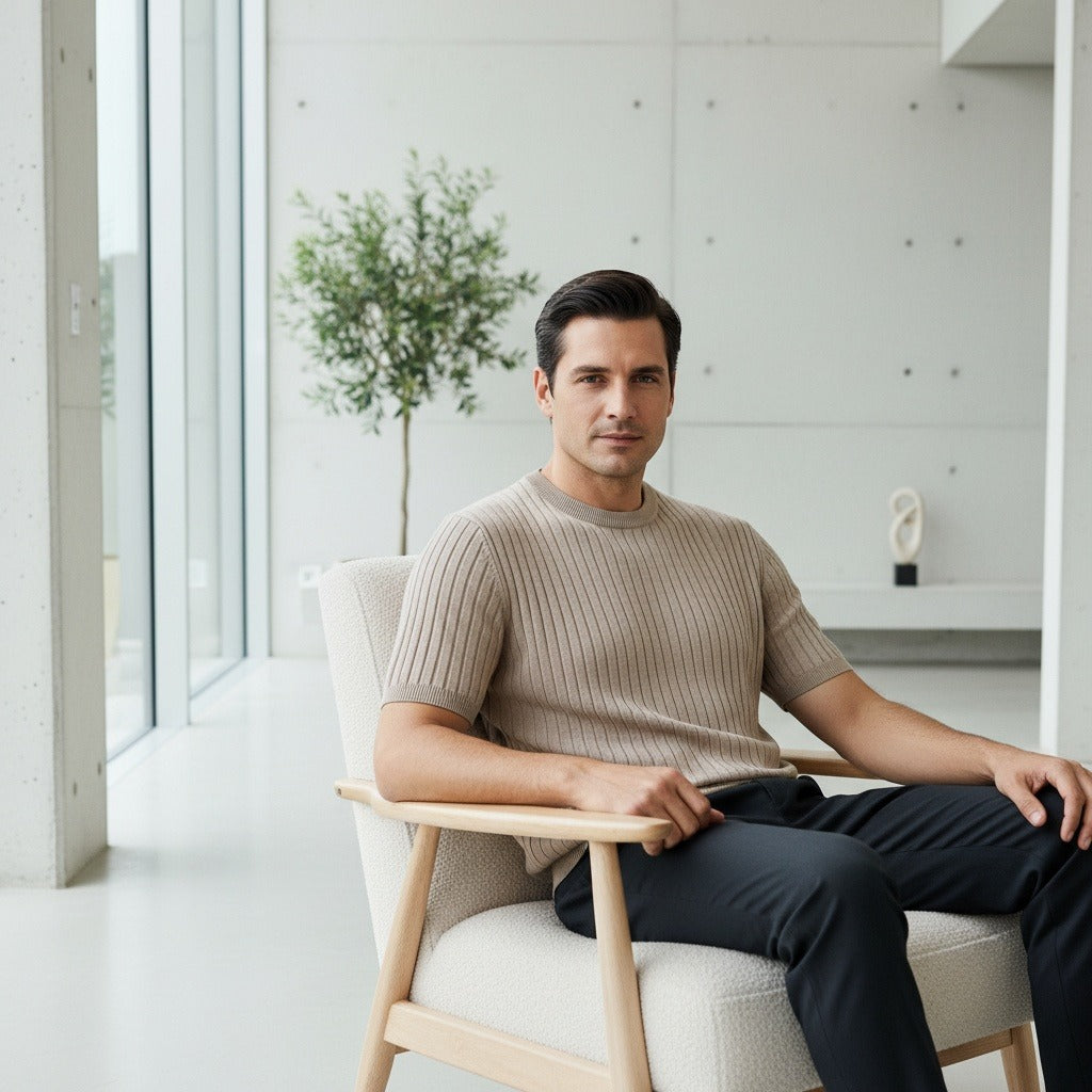 Brown Ribbed T Shirt - Brown - Side Profile