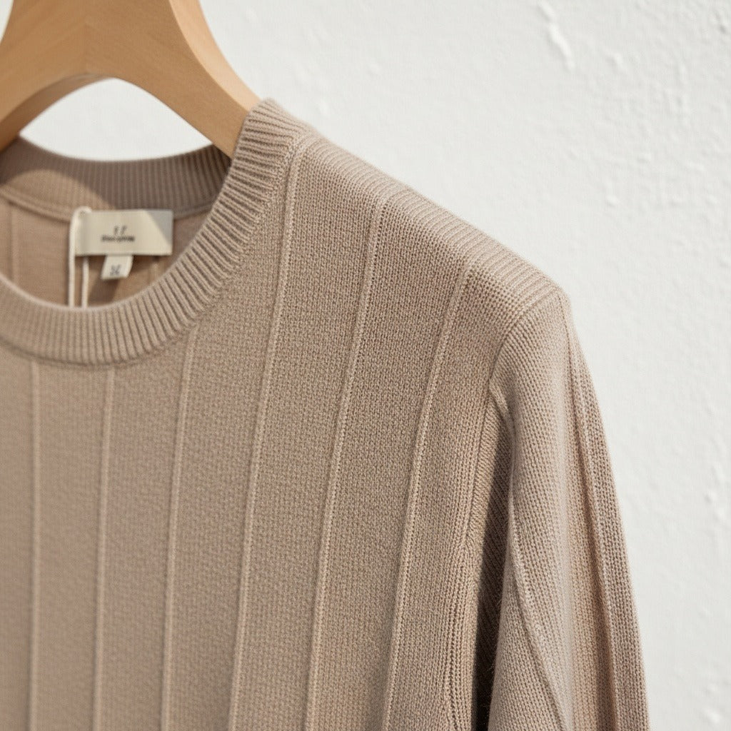 Brown Ribbed T Shirt - Brown - Back View