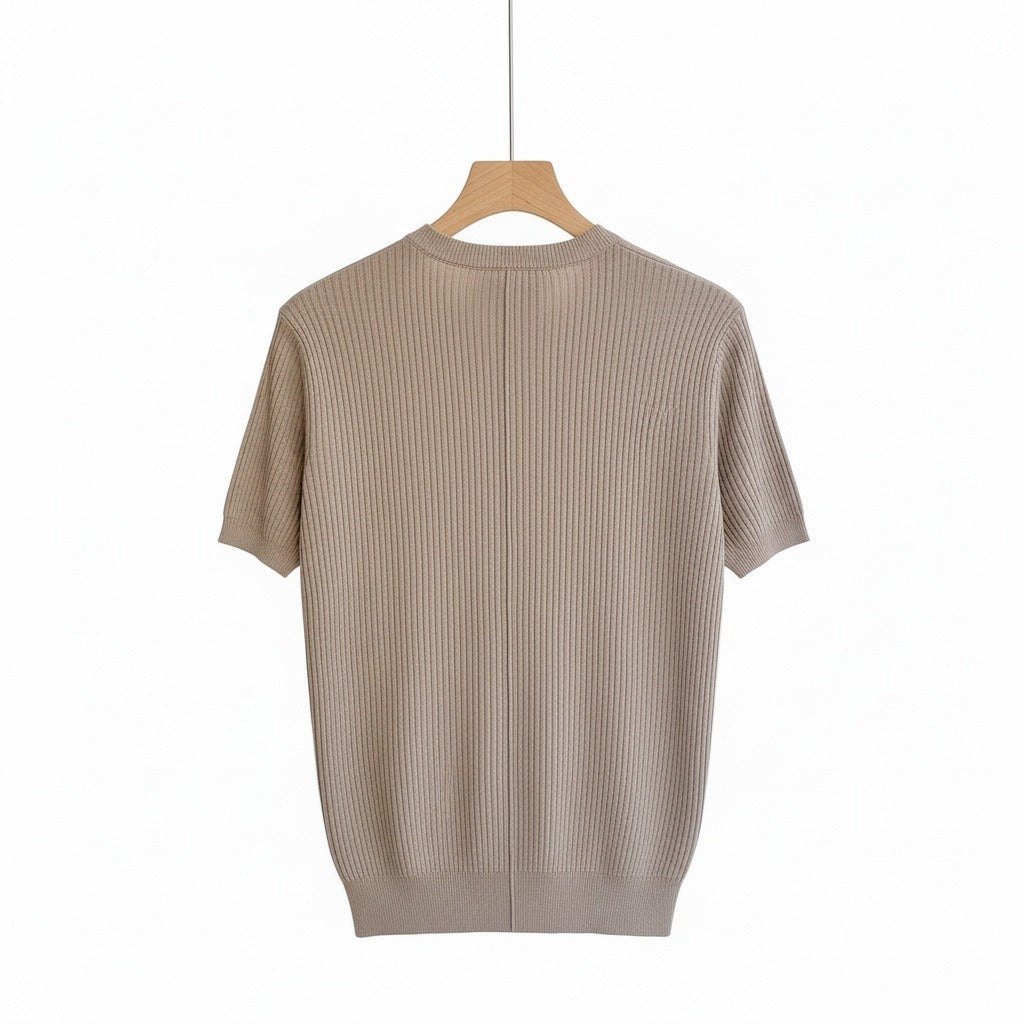 Brown Ribbed T Shirt - Brown - Fabric Detail