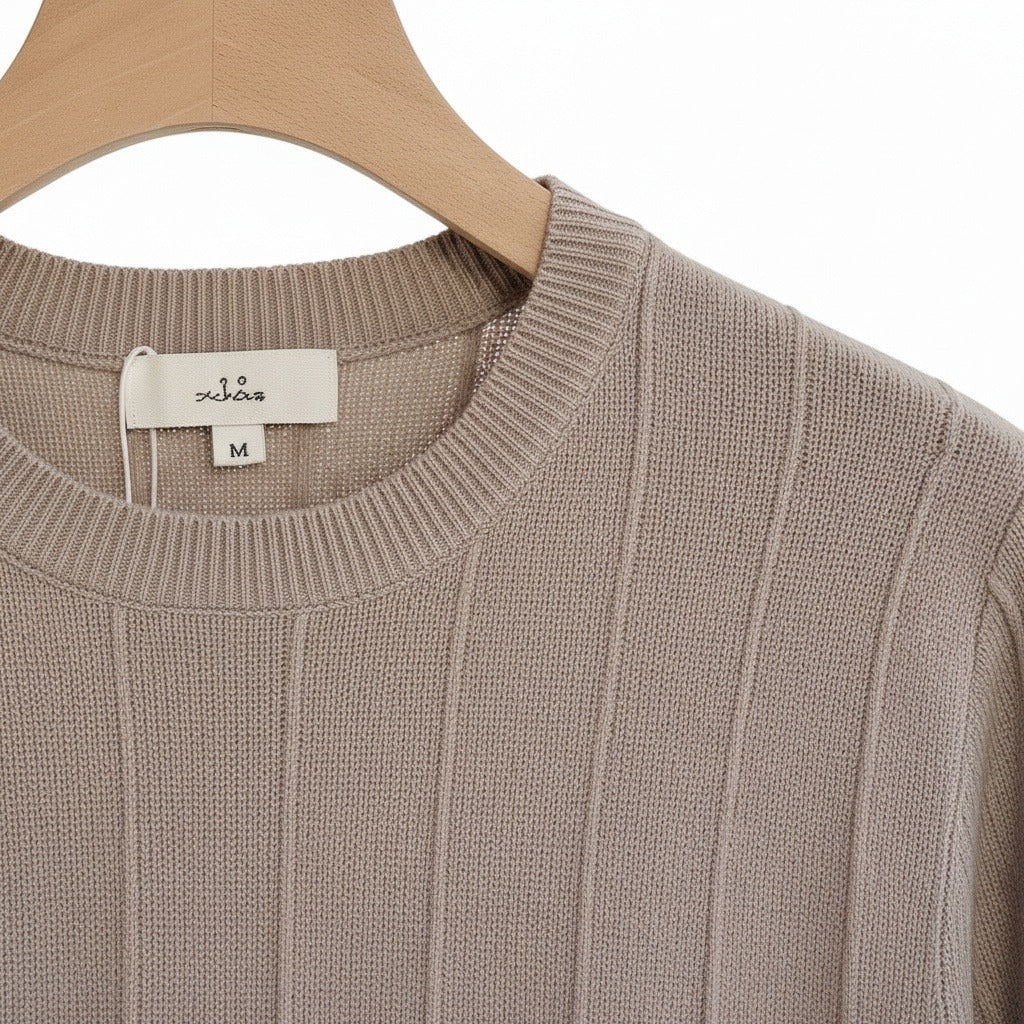 Brown Ribbed T Shirt - Brown - Texture Close Up