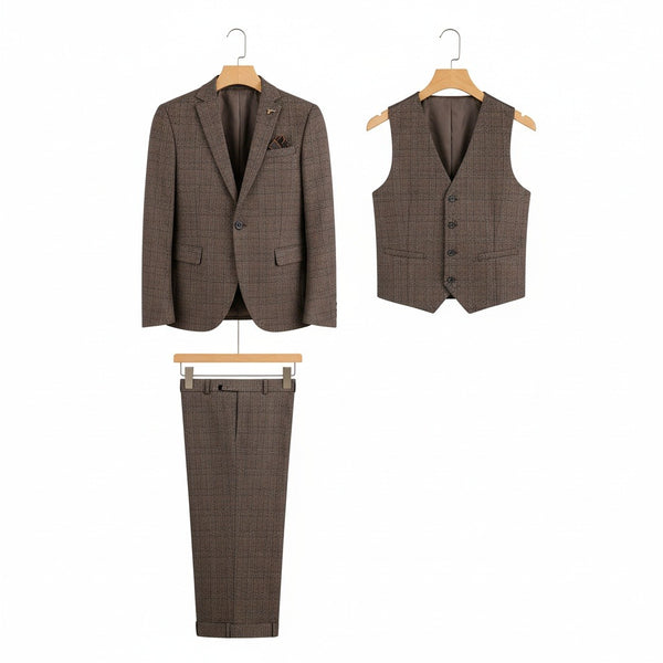 Brown Three Piece Suit - Brown - Front View