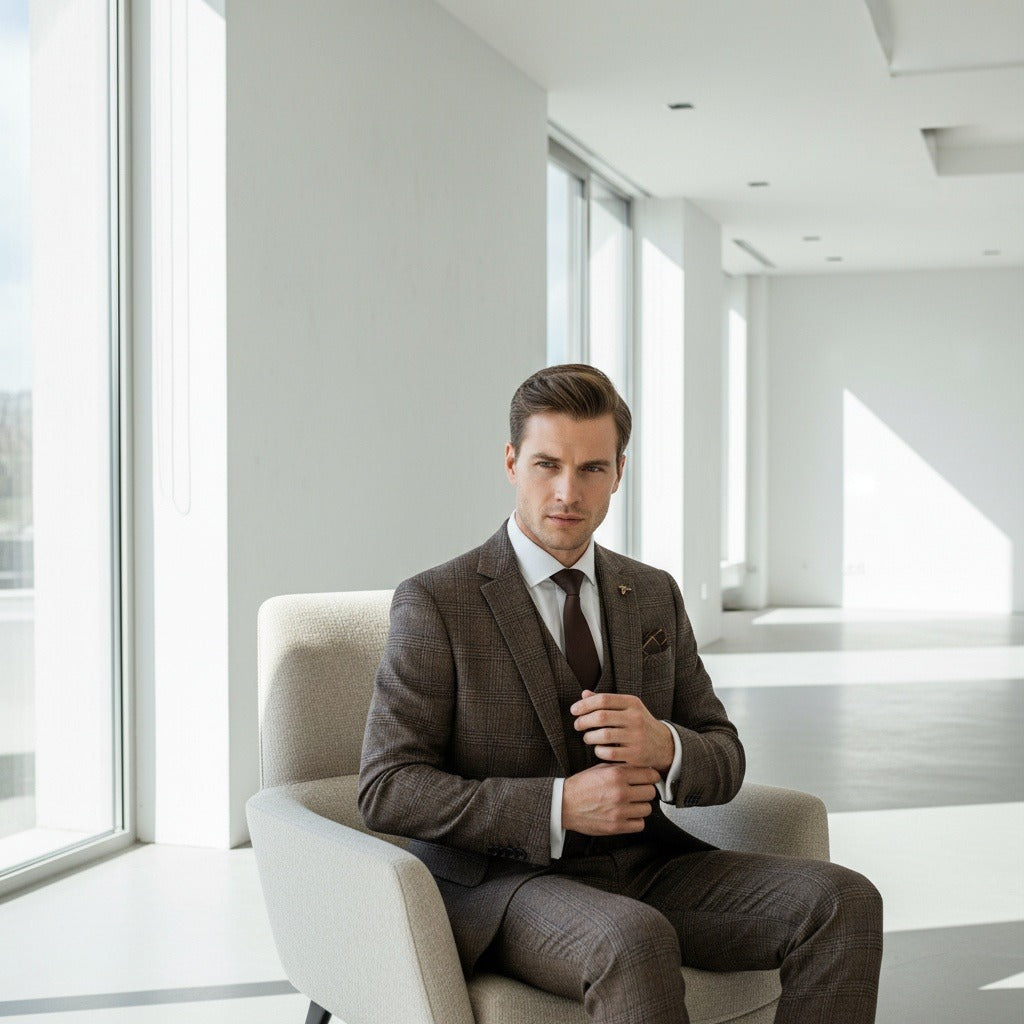 Brown Three Piece Suit - Brown - Side Profile