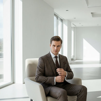 Brown Three Piece Suit - Brown - Side Profile