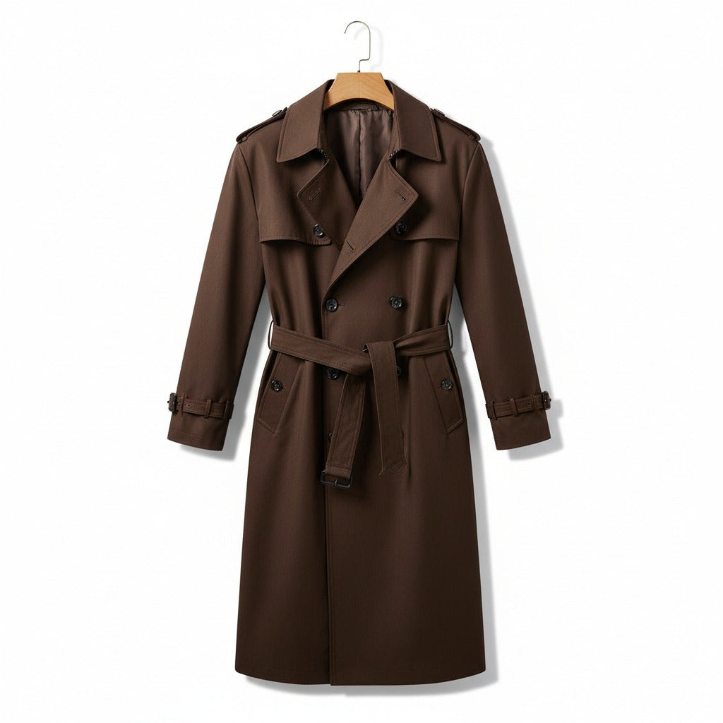 Brown Trench Coat Mens - Brown - Front View