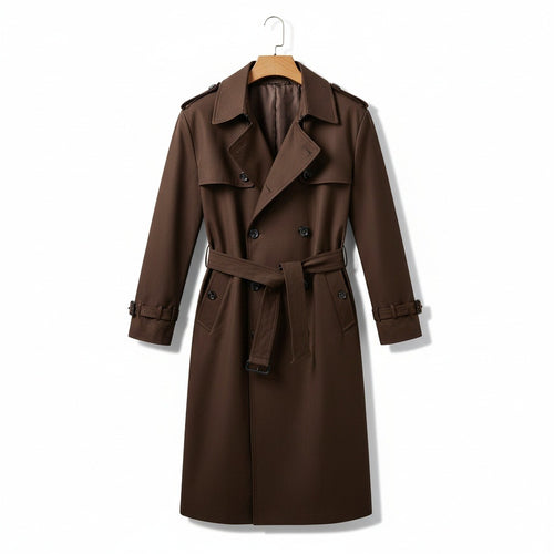 Brown Trench Coat Mens - Brown - Front View