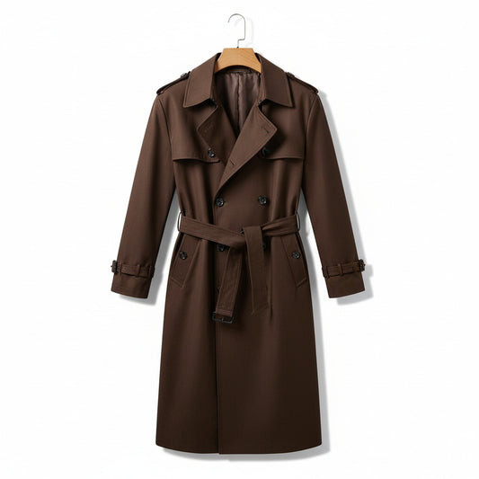 Brown Trench Coat Mens - Brown - Front View