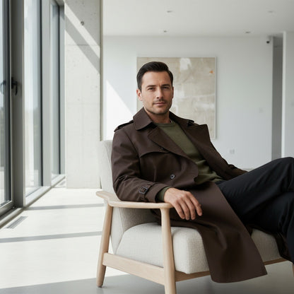 Brown Trench Coat Mens - Brown - Side Profile